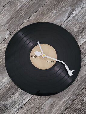 Vintage 2000s Glass Vinyl Record Wall Clock Retro Music Decor 12"